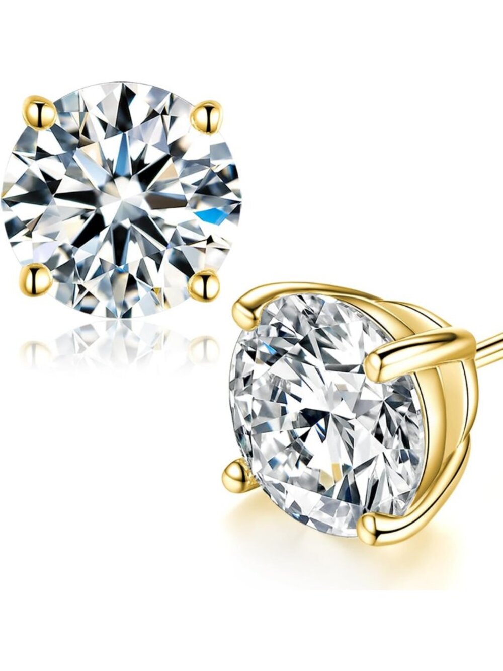 Round Cut Moissanite Stud Earrings, D Color VVS1, 18K White Gold Plated, Unisex